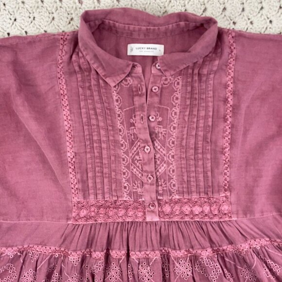 Lucky Brand SMALL Rose Eyelet Lace Loose/Oversized Lightweight Prairie Blouse - Picture 3 of 5